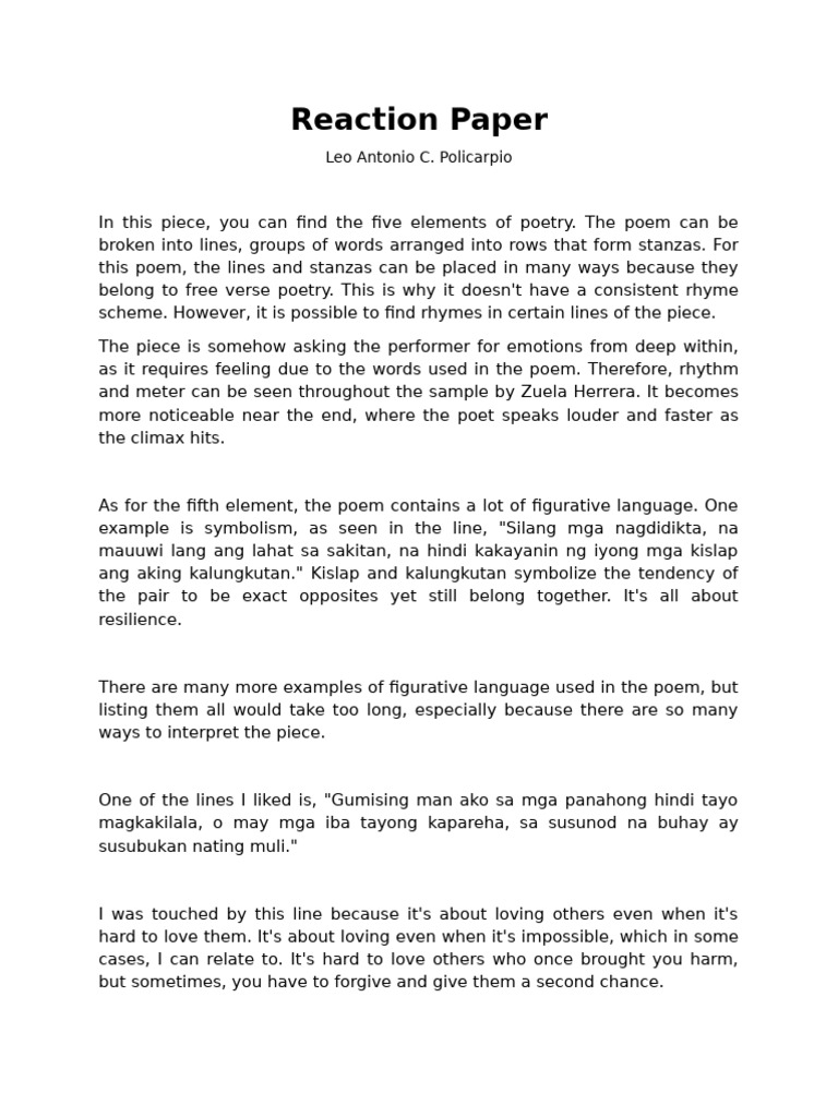 Engaging Reaction to Free Verse Poem | PDF