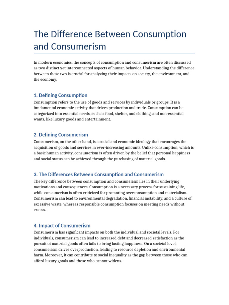Consumption vs. Consumerism Explained | PDF | Consumerism | Sustainability