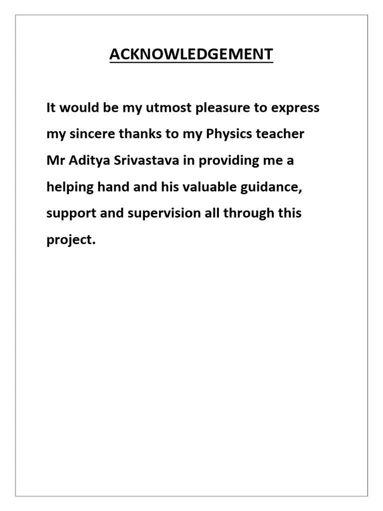 Acknowledgment for Physics Project Completion | PDF