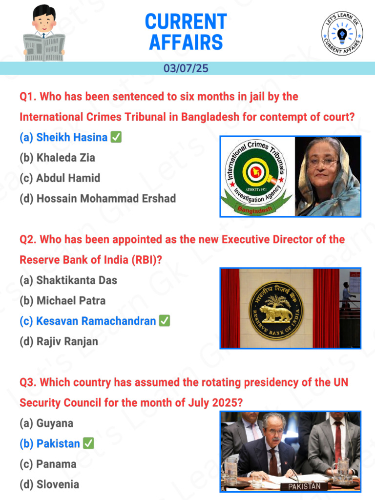 Current Affairs GK Update 03/07/25 | PDF