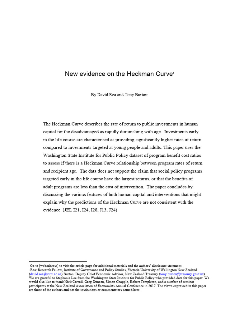 Reevaluating the Heckman Curve Evidence | PDF | Early Childhood ...