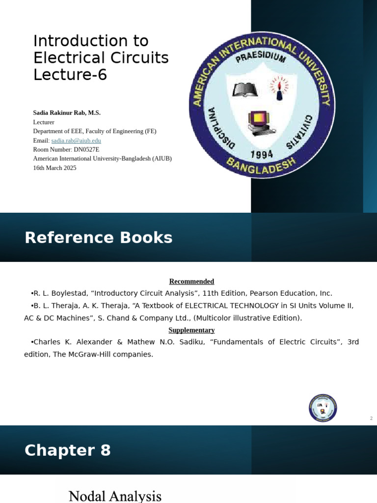 AIUB - Intro To Electrical Circuits - Lecture 6 | PDF | Electrical ...