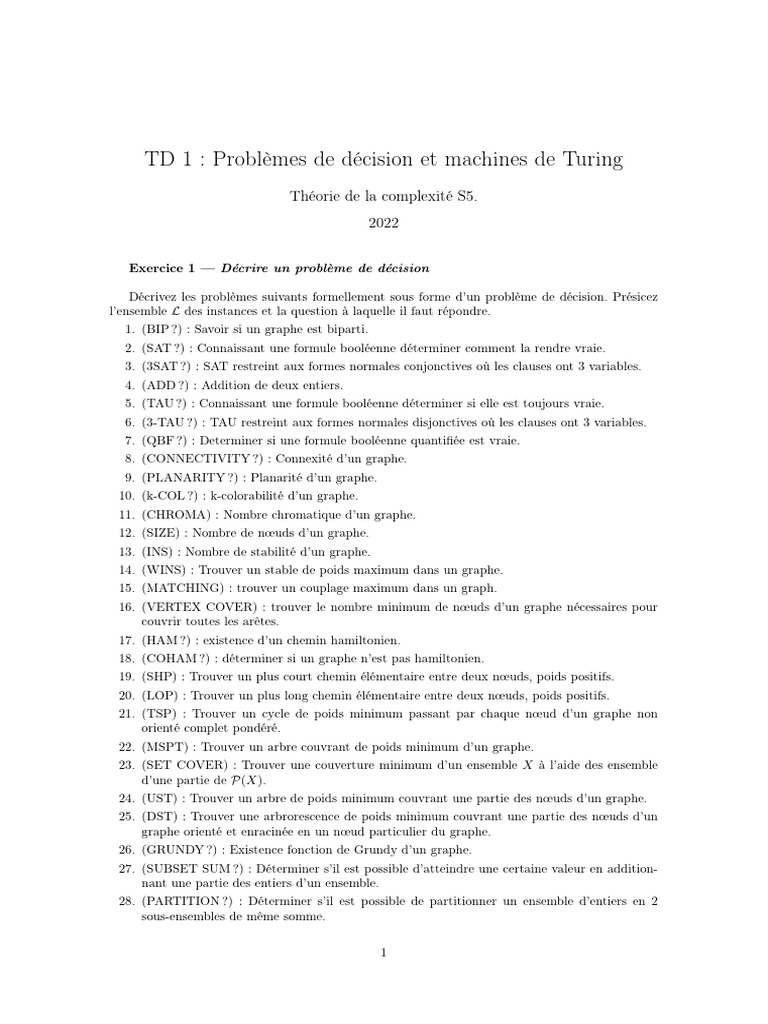 Problèmes de décision et Turing Machines | PDF | Théorie des graphes ...