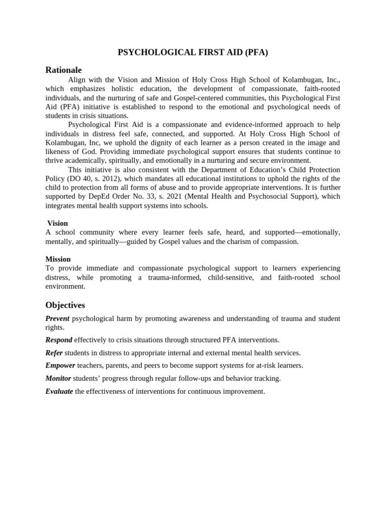 Psychological First Aid for Students | PDF | Bullying | Psychology