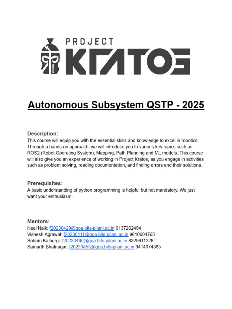Robotics Course: Project Kratos 2025 | PDF