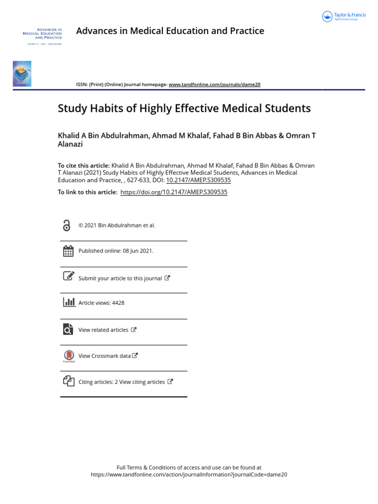 Effective Study Habits in Medical Students | PDF | Medical School