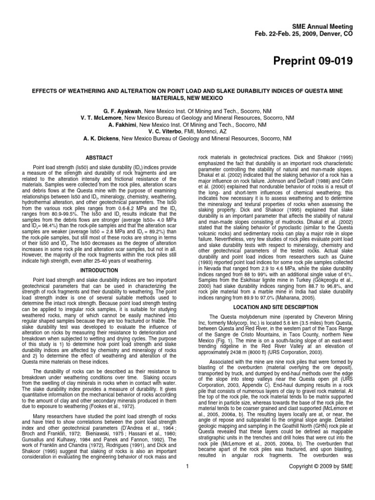 Weathering Effects on Questa Mine Durability | PDF | Strength Of ...
