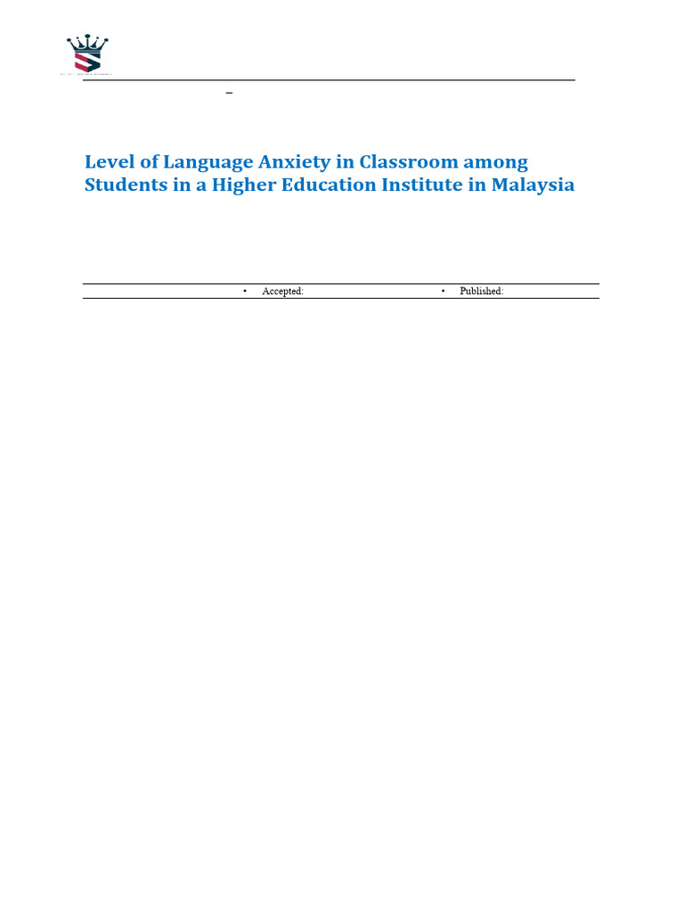 Language Anxiety in Malaysian Students | PDF | Anxiety | Fear