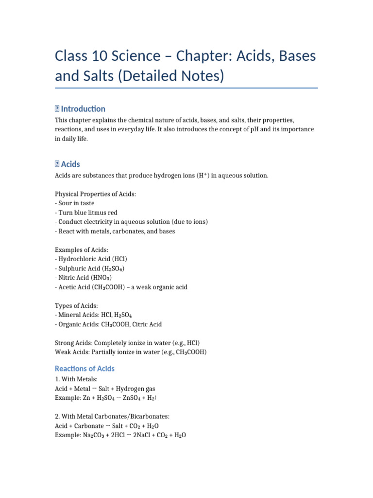 Class 10 Science: Acids, Bases, Salts Guide | PDF | Acid | Salt (Chemistry)