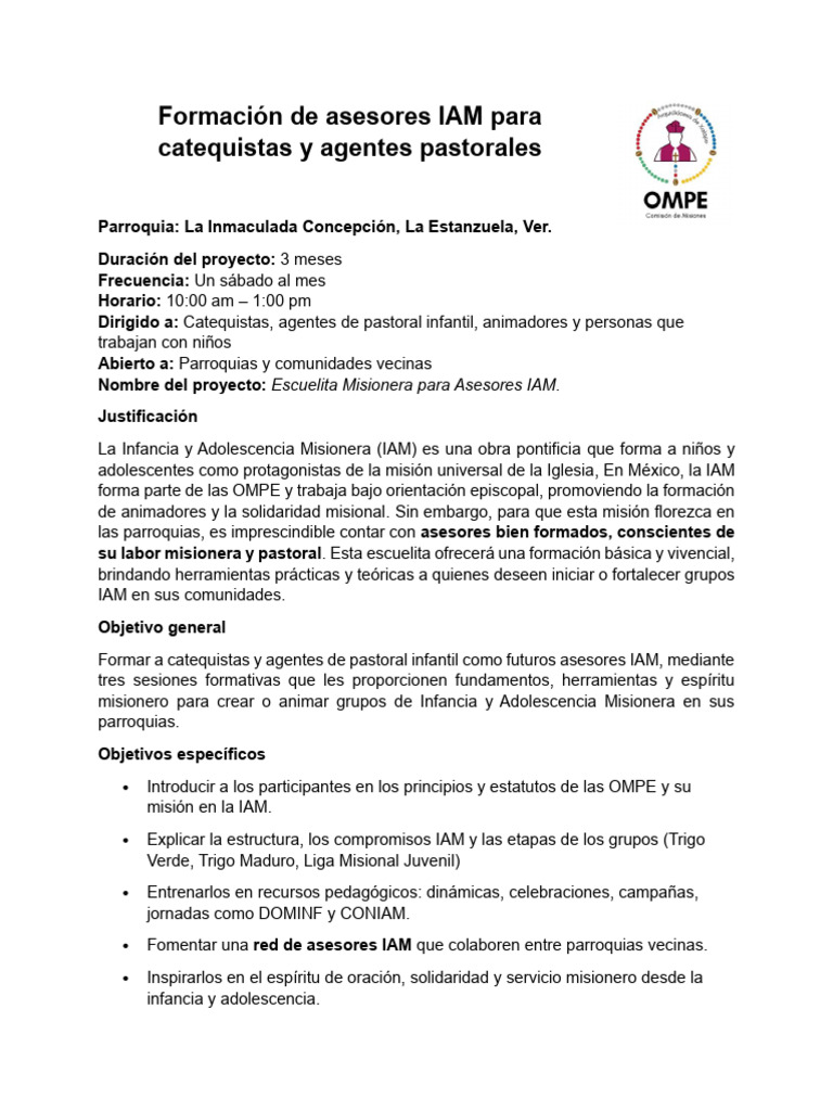Formación de Asesores IAM para Catequistas y Agentes Pastorales | PDF