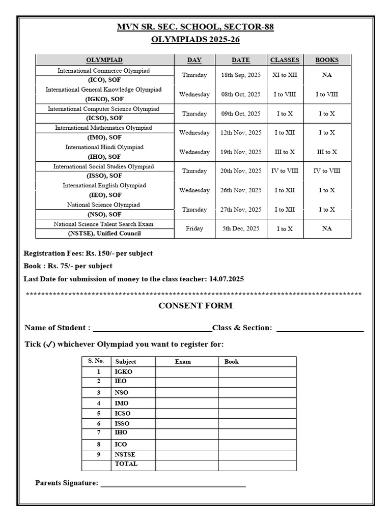 Olympiad Registration Details 2025-26 | PDF