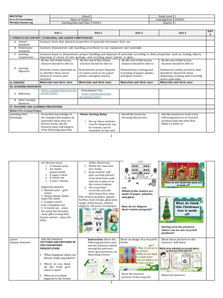Grade 3 Science: Waste Management Lesson | PDF | Waste | Recycling