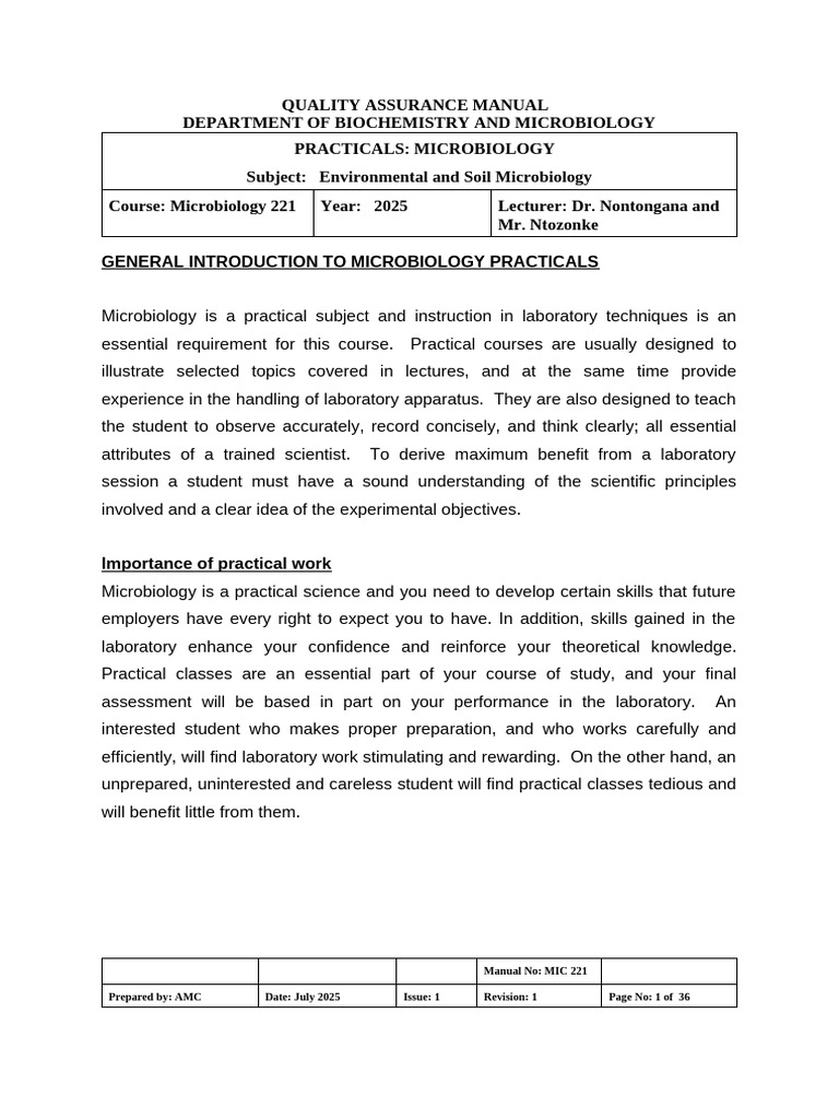 Microbiology 221 Practical Guidelines | PDF | Colony Forming Unit ...