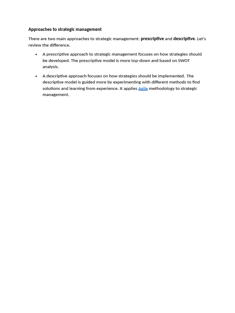 Prescriptive vs Descriptive Strategic Management | PDF