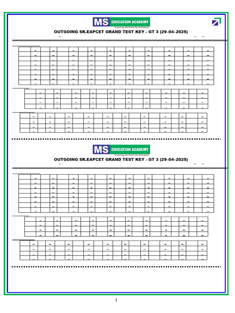 EAPCET GT-3 Answer Key (29-04-2025) | PDF | Applied And ...