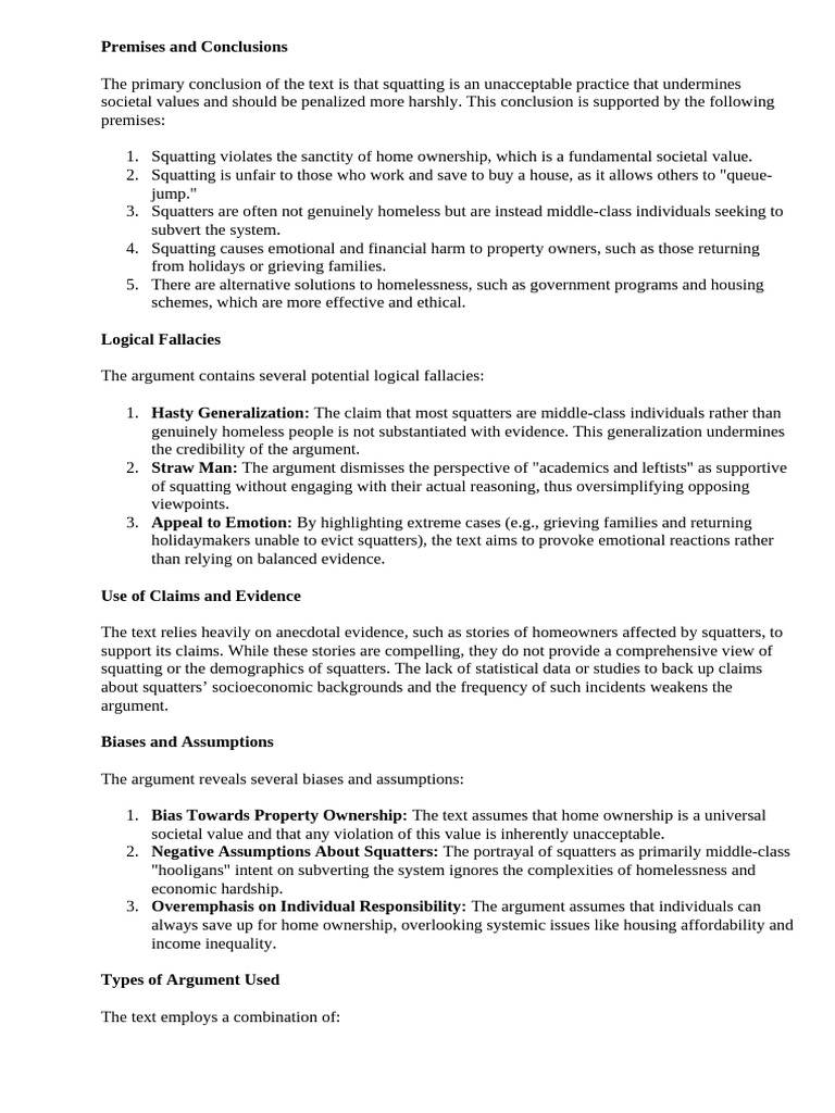 Premises and Conclusions | PDF | Argument | Squatting