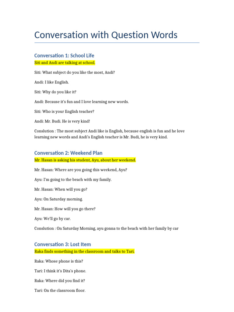 Conversation Question Words | PDF