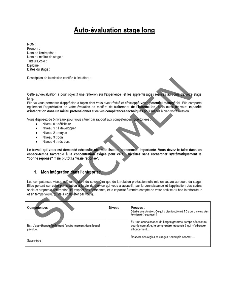 Auto-évaluation de stage long : compétences et réflexions | PDF ...