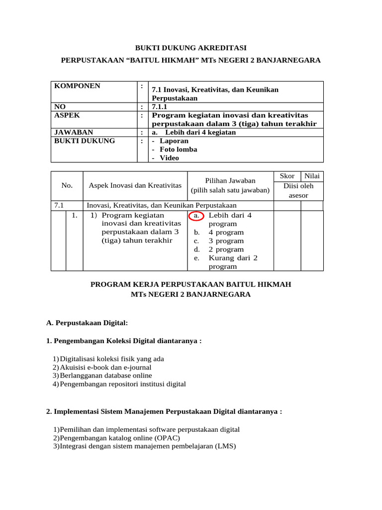 7.1.1 Program Kegiatan Inovasi Dan Kreativitas Perpustakaan Dalam 3 ...