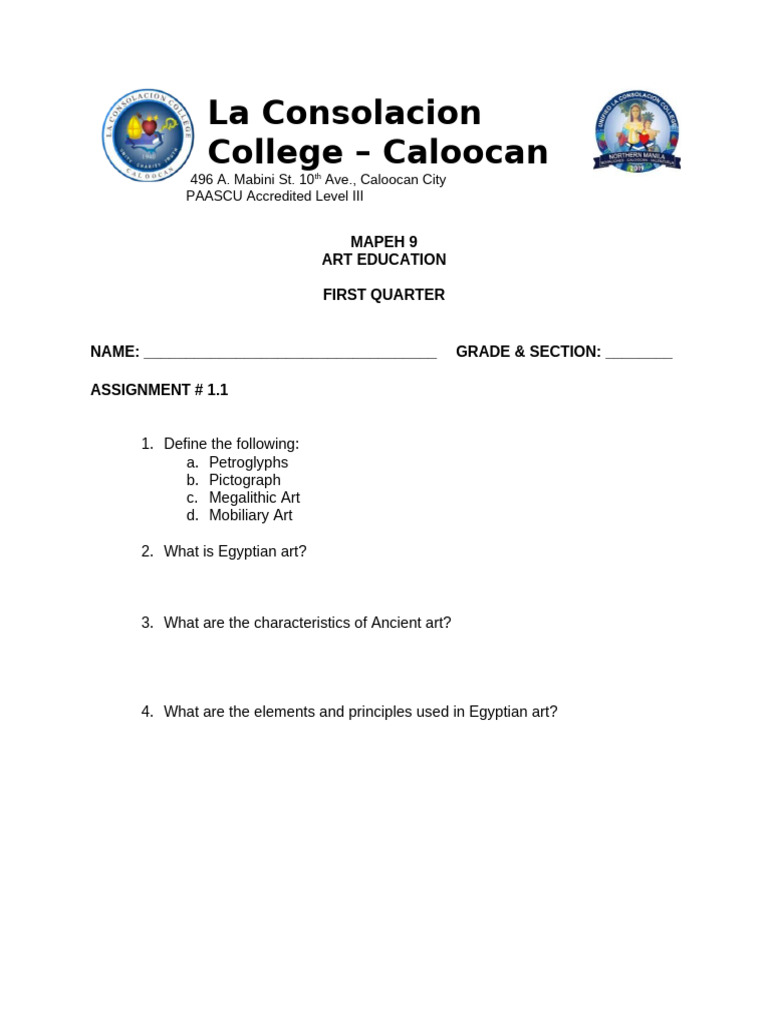 MAPEH 9 Art Education Assignment | PDF
