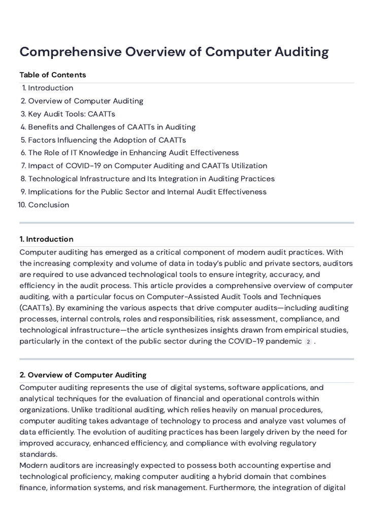 Computer Auditing: CAATTs Overview and Impact | PDF | Audit | Internal ...