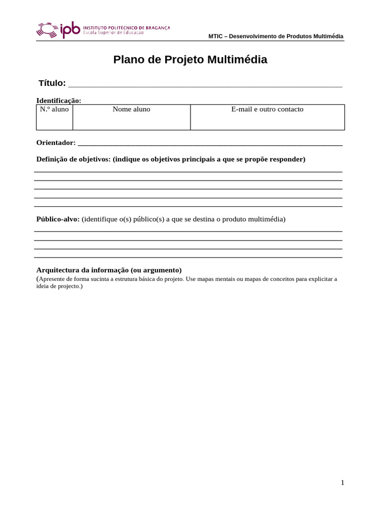 Plano de Projeto Multimédia MTIC | PDF | Comunicação | Informática