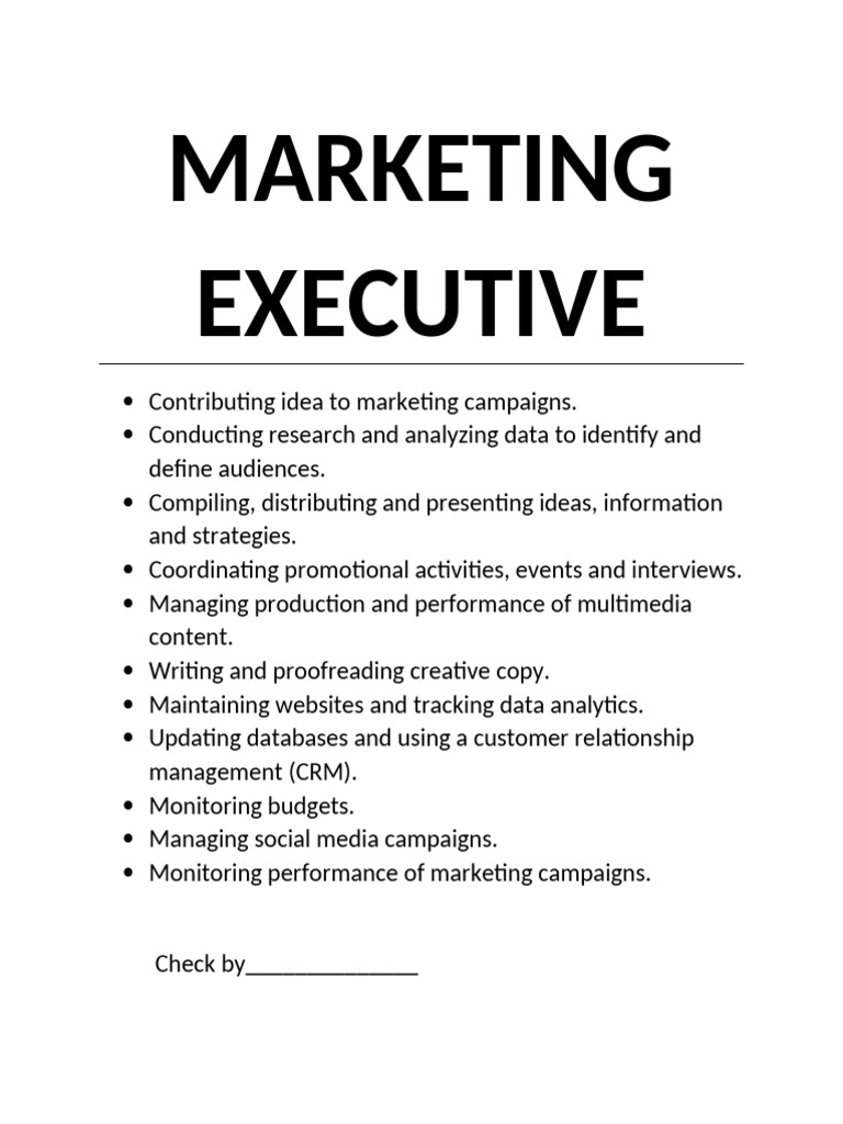 Marketing Executive Job Description | PDF