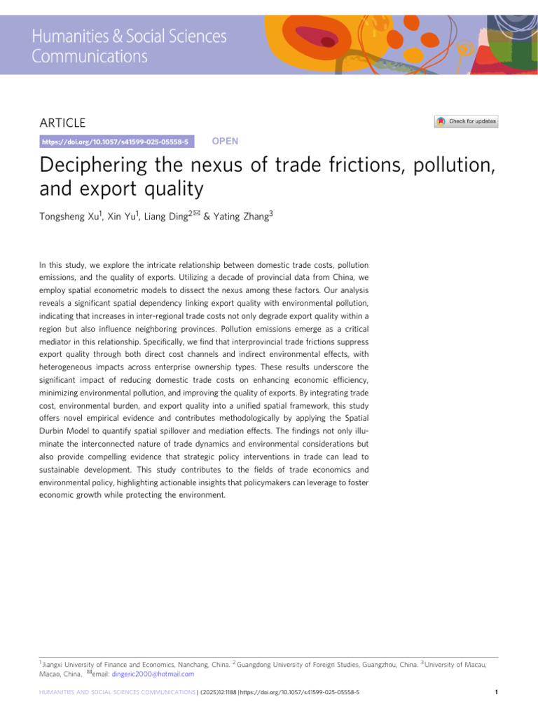 Trade Frictions, Pollution, and Exports | PDF | Exports | Market ...