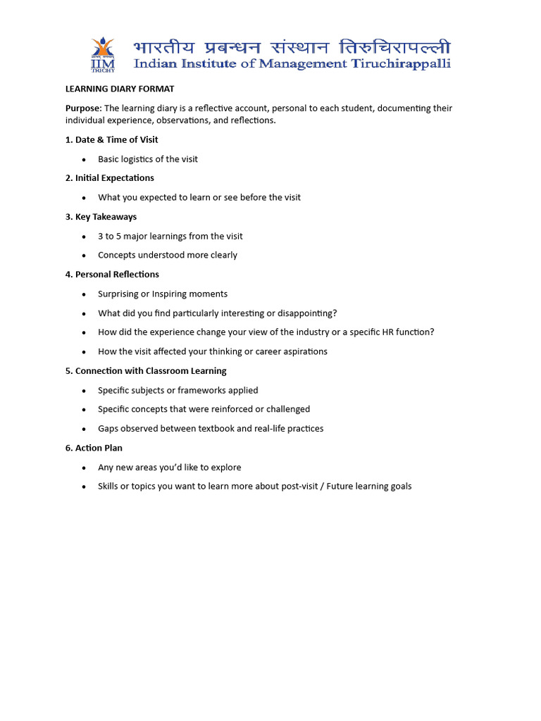 Learning Diary Format Guide | PDF