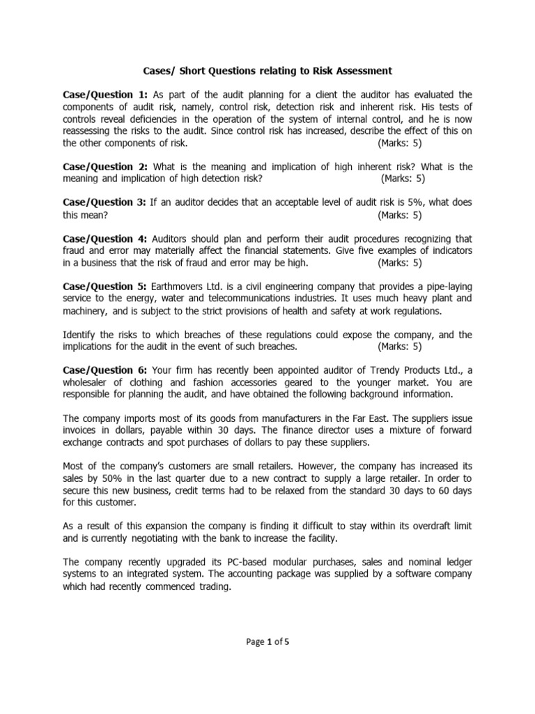 Risk Assessment in Audit Planning Cases | PDF | Audit | Risk