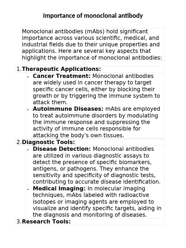 Significance of Monoclonal Antibodies | PDF | Monoclonal Antibody ...