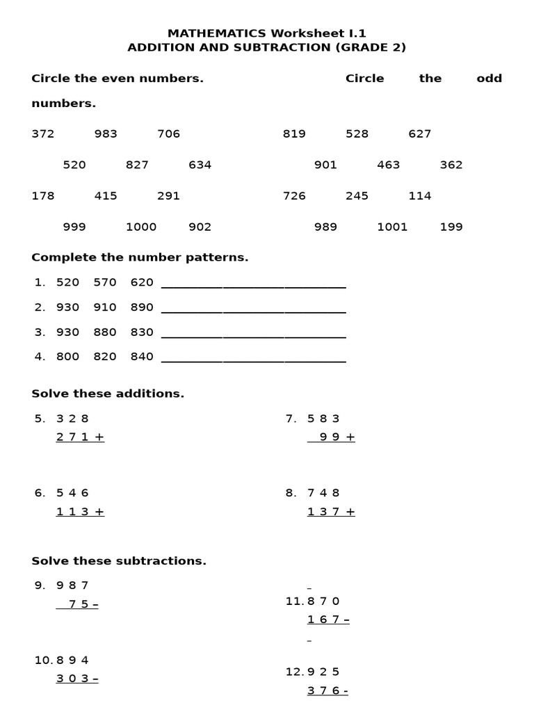 Grade 2 Addition & Subtraction Worksheet | PDF | Chess Openings | Chess ...
