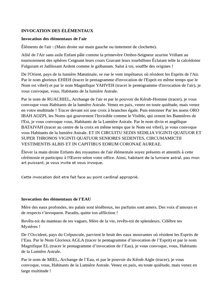 Invocation des Élémentaux des 4 Éléments | PDF