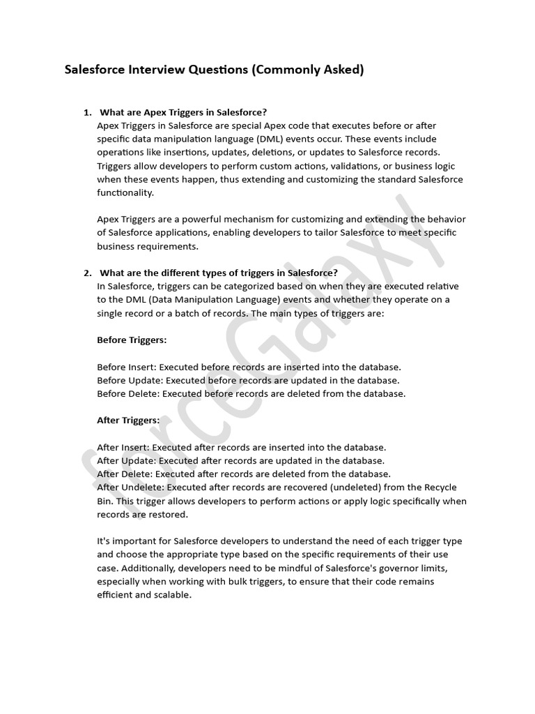 Salesforce Trigger Interview Questions - v2 | PDF | Databases ...