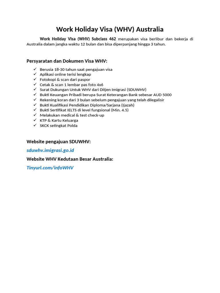 Persyaratan dan Proses WHV Australia | PDF