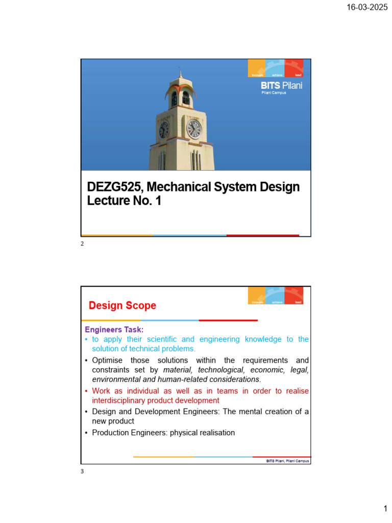 DEZG525, Mechanical System Design Lecture No. 1 | PDF | Viscosity ...