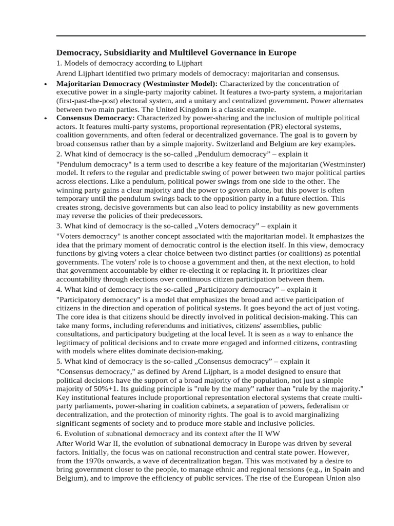 Democracy Models and Governance in Europe | PDF | Democracy | Political ...