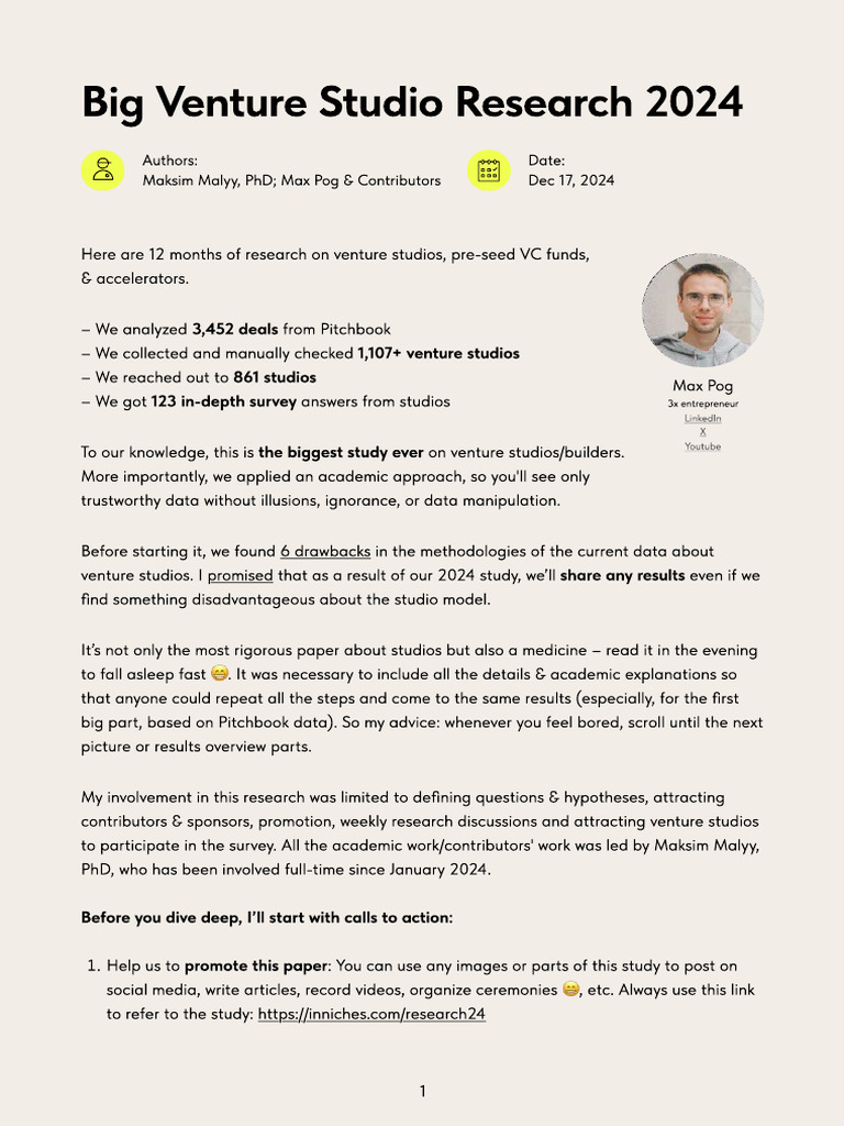 Venture Studio Research Insights 2024 | PDF | Startup Company | Small ...