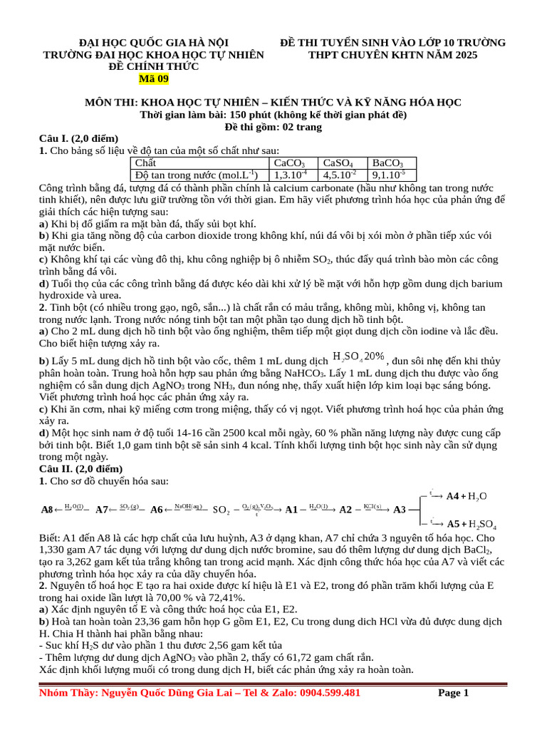 09.2025-2026 Chuyên KHTN Hà Nội - File Đề | PDF
