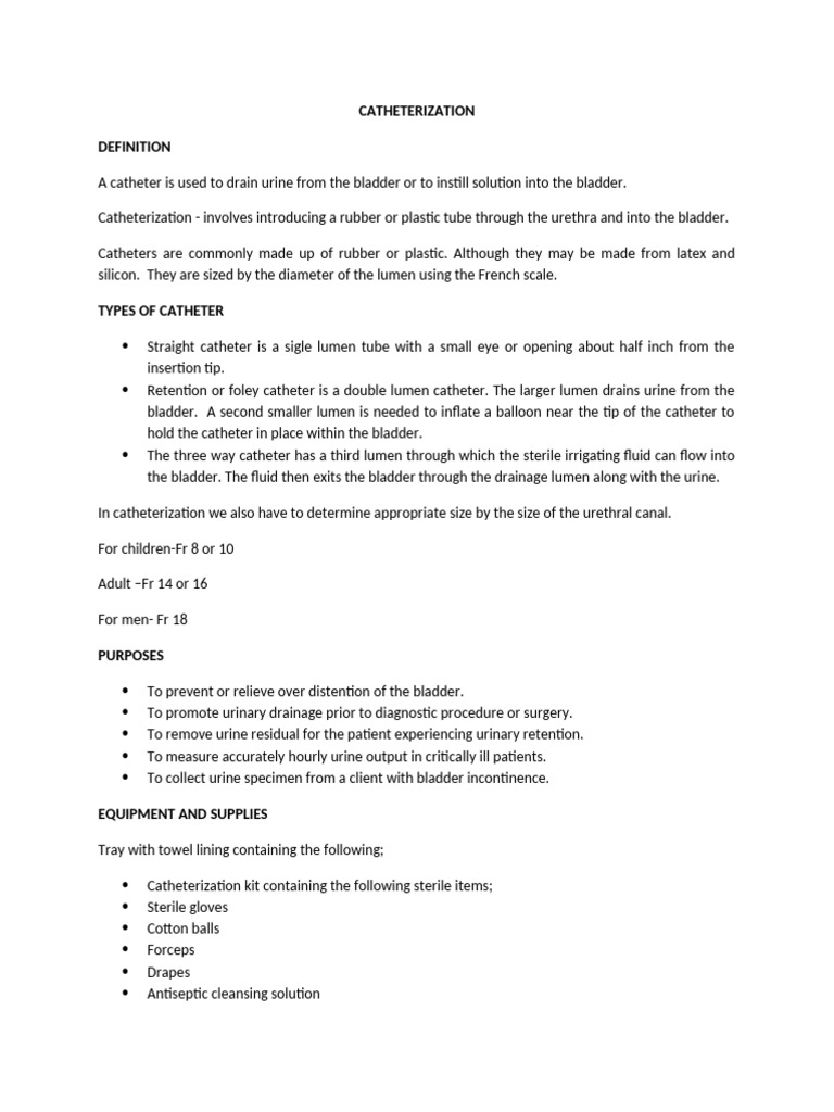 Catheterization: Types and Procedure Guide | PDF | Urology ...