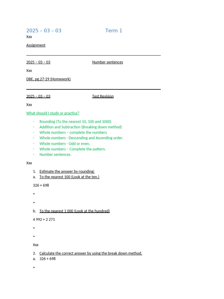 Test Revision Term 1 | PDF