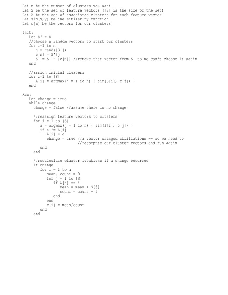 K-Means Clustering Pseudocode | PDF | Teaching Methods & Materials ...
