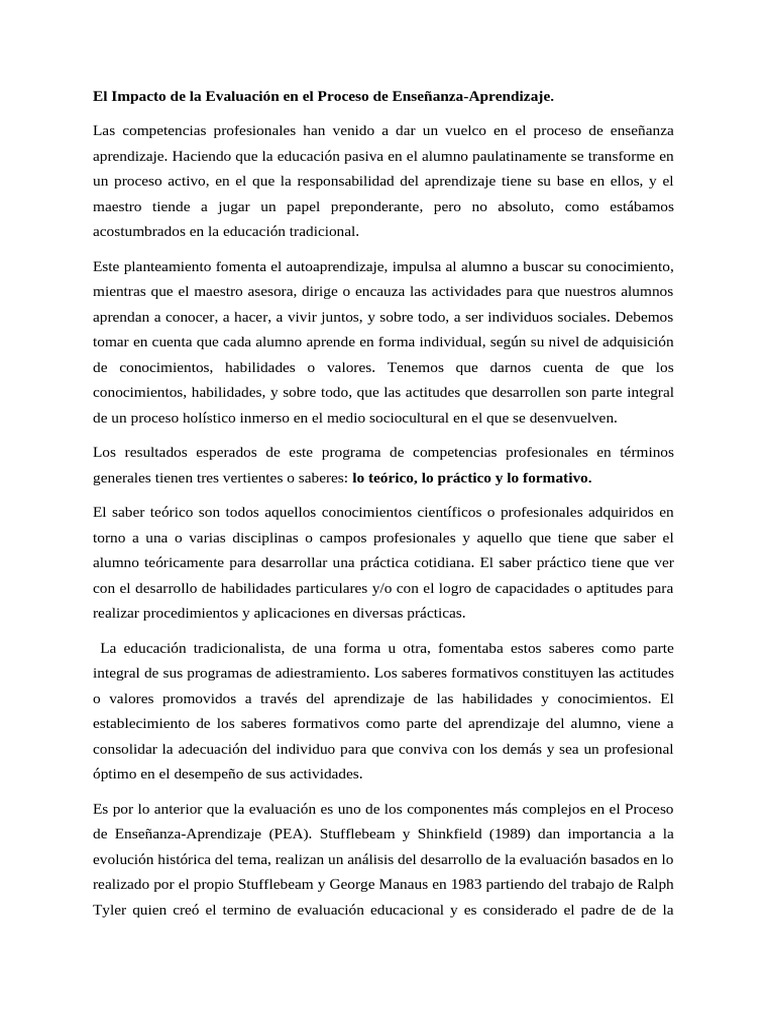 Evaluación en el Proceso Educativo | PDF | Evaluación | Enseñando