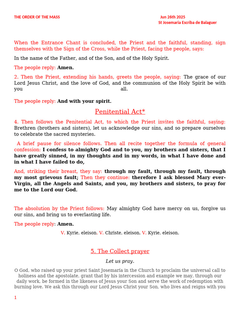 Order of the Mass in English PDF | PDF | Lord's Prayer | Eucharist
