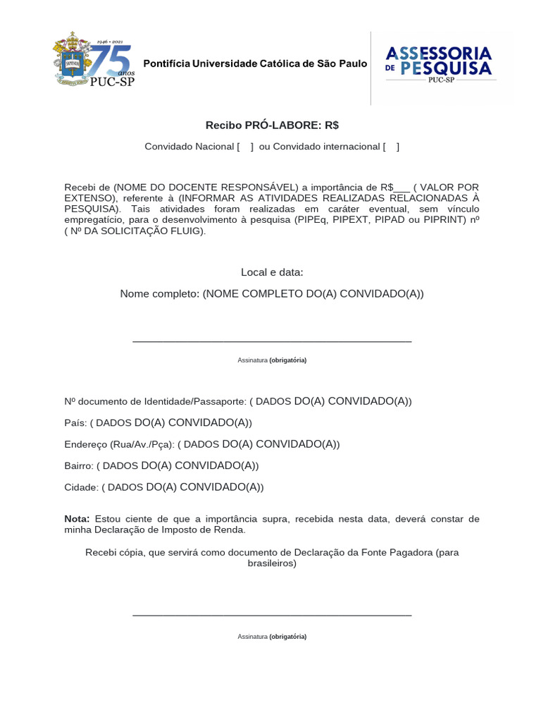 Recibo de Pró-Labore para Pesquisa | PDF