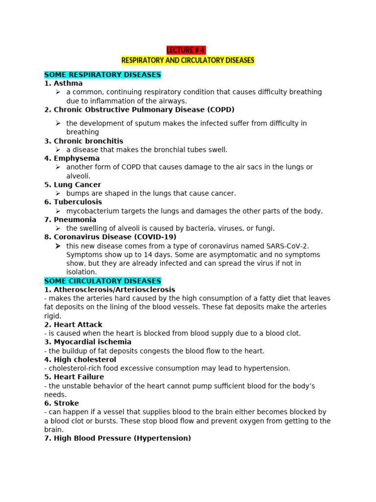 Respiratory and Circulatory Diseases Overview | PDF
