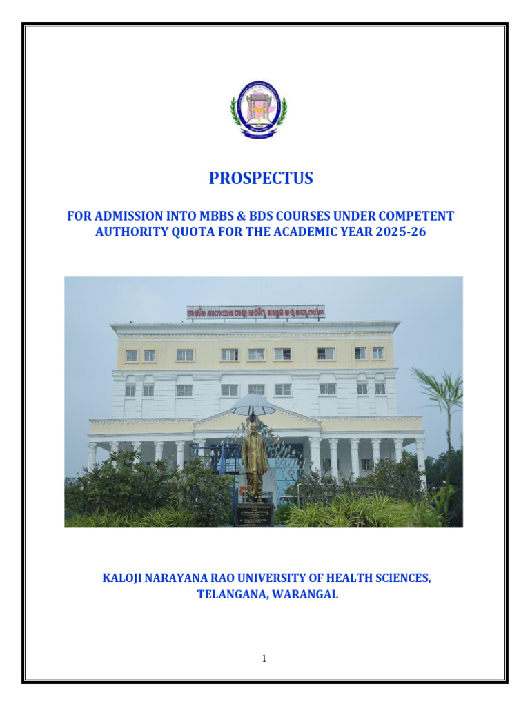 KNRUHS MBBS/BDS Admission Prospectus 2025 | PDF | Government Of India