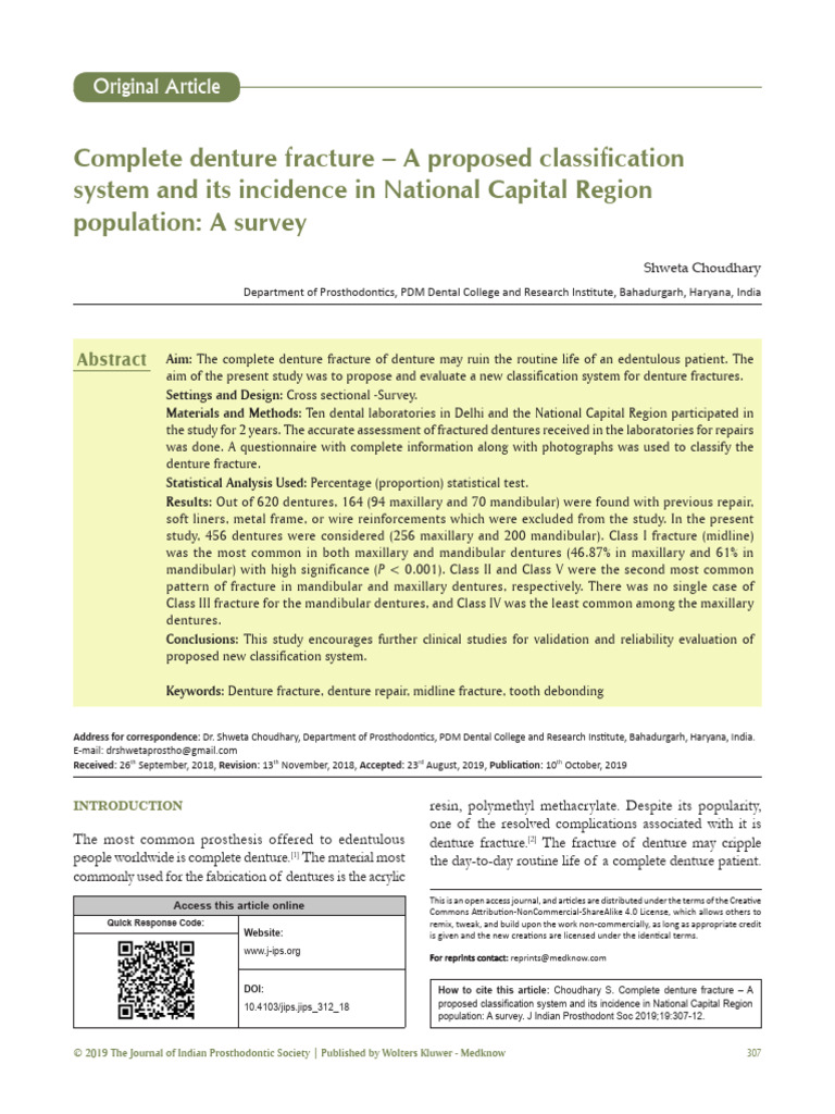 Shweta Choudhary - Complete Denture Fracture | PDF | Dentures | Dentistry