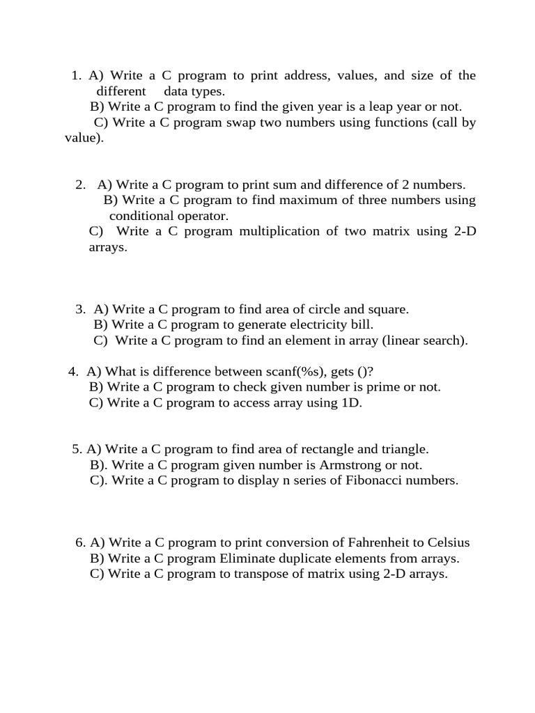 C Programming Exercises and Concepts | PDF | String (Computer Science ...