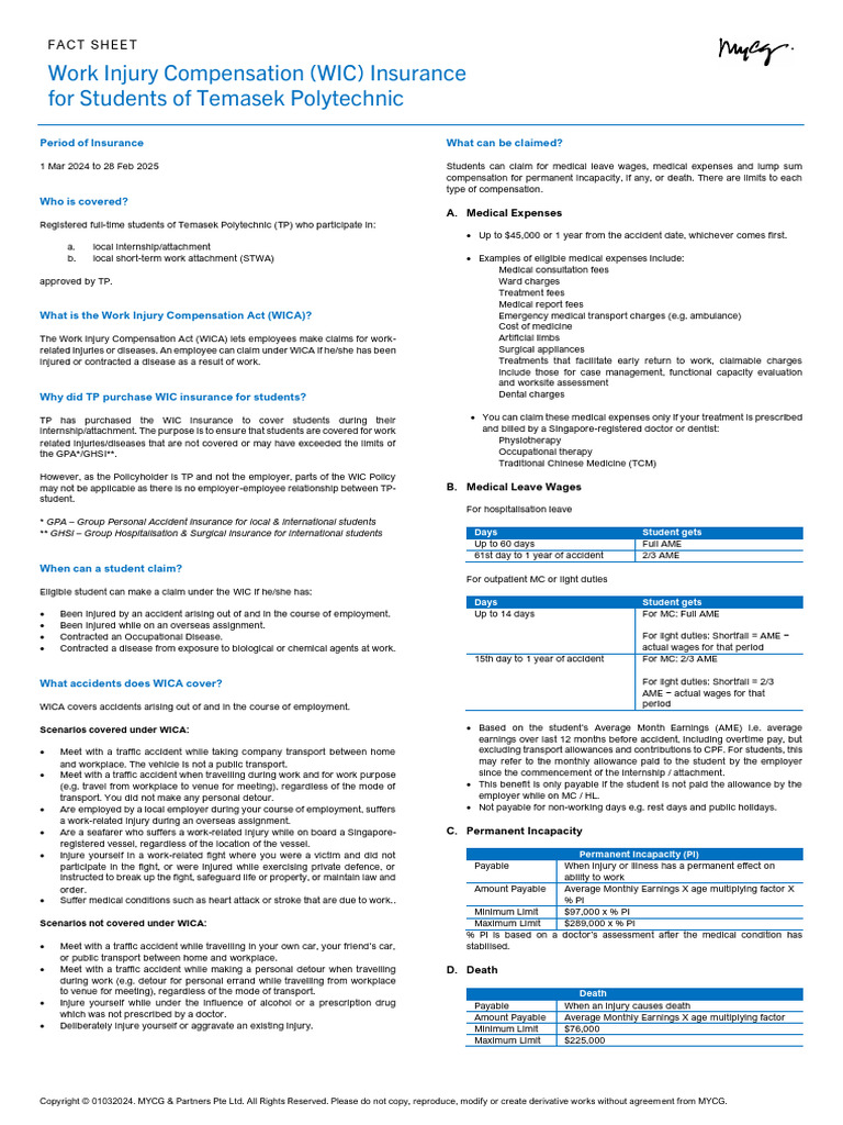 Work Injury Compensation for TP Students | PDF | Insurance | Employment